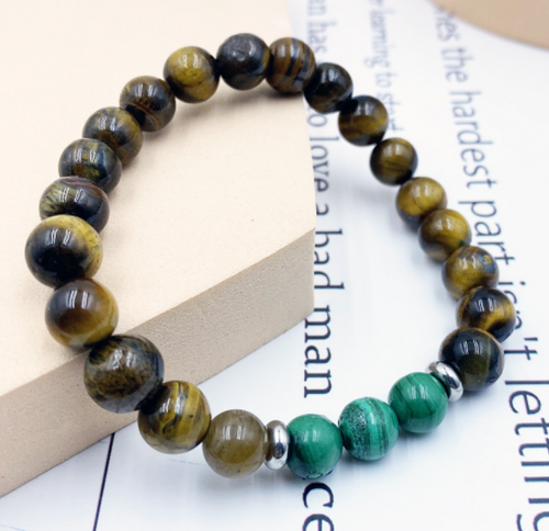 Natural Malachite Tiger Eye Beaded Bracelet
