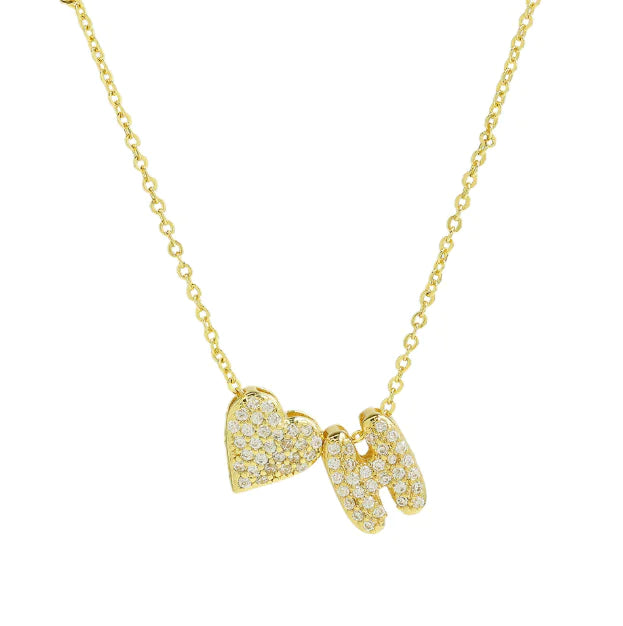 Bubble Heart Letter Necklace