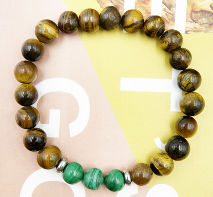 Natural Malachite Tiger Eye Beaded Bracelet